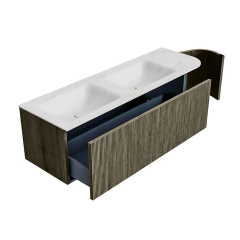 Mondiaz KURVE-DLUX Badkamermeubelset - 145x46x40cm - 1 lade - 1 deur - wastafel solid surface - dubbel / links - zonder kraangat - Shadow SW1414089
