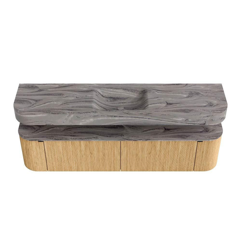 MONDIAZ THOR-DLUX Meuble de salle de bains - 190cm - arrondi gauche + droite - couleur Oak - 2 tiroirs et 2 portes - Vasque suspendue CLOUD Milieu sans trou de robinet - couleur Sombra SW1466685