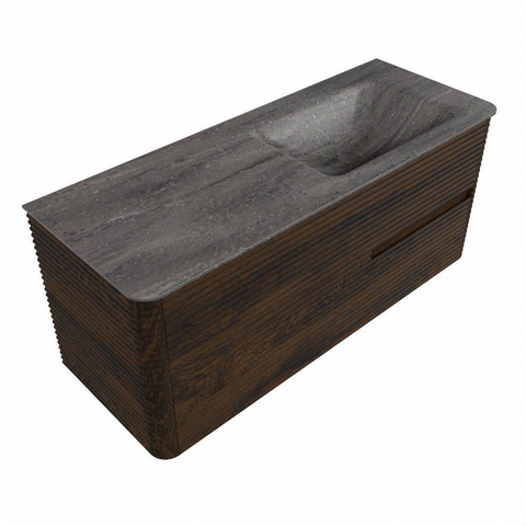 Mondiaz CIRO-DLUX Meuble de salle de bains - 120x45x50cm - Plan vasque Solid surface Oza - 1 lavabo à droite - 1 trou de robinet - 2 tiroirs - Noyer SW1530611