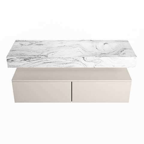 MONDIAZ ALAN - DLUX Ensemble de meubles de salle de bains - 130cm - meuble bas - Linen - 2 tiroirs - lavabo suspendu - vasque à droite - 0 trous de robinetterie - Glace SW806042