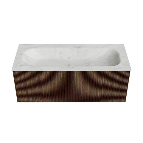 MONDIAZ KURVE-DLUX Meuble de salle de bains 110 cm couleur Walnut avec 1 tiroir. Lavabo BIG MEDIUM central 1 trou de robinet couleur Opalo. SW1137654