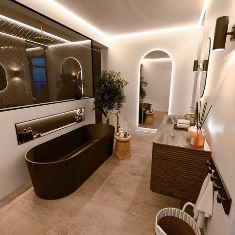 Mondiaz CIRO-DLUX Badkamermeubelset - 130x45x50cm - Solid surface wastafel Sombra - 1 wasbak Links - 1 kraangat - 4 lades - Dusk SW1533389