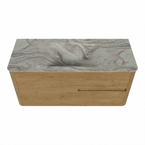 Mondiaz CIRO-DLUX Badkamermeubelset - 110x45x50cm - Solid surface wastafel Glace - 1 wasbak Midden - 1 kraangat - 2 lades - Oak SW1530802