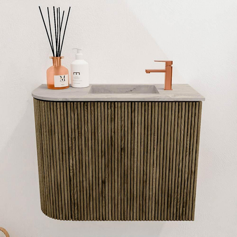 Mondiaz JOYA-DLUX 51.6cm toiletmeubel - ronding links kleur Dusk - Wastafel FAYE positie Rechts 1 kraangat kleur Glace. SW1423159