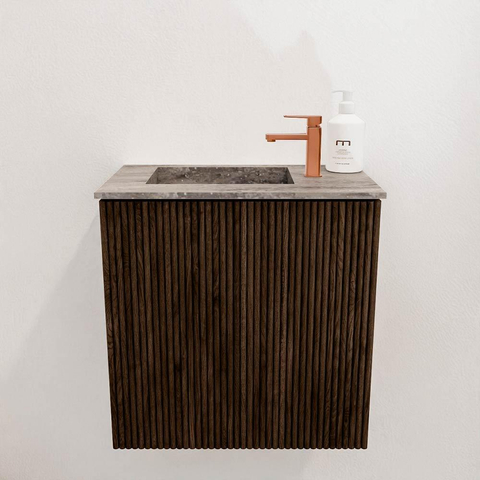 Mondiaz JOYA-DLUX 40cm toiletmeubel - kleur Walnut - Wastafel FAYE positie Links 1 kraangat kleur Oza. SW1424543