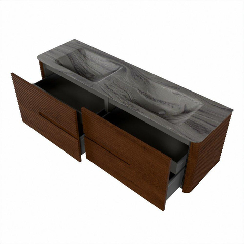 Mondiaz CIRO-DLUX Badkamermeubelset - 160x45x50cm - Solid surface wastafel Sombra - 2 wasbak Dubbel - zonder kraangaten - 4 lades - Ruby SW1531971