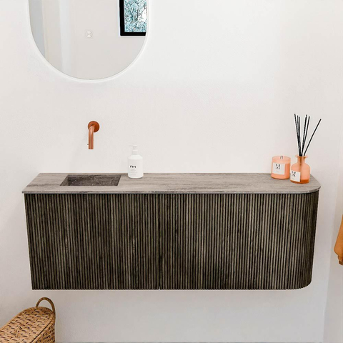 Mondiaz JOYA-DLUX 111.6cm toiletmeubel - ronding rechts kleur Shadow - Wastafel FAYE positie Links Zonder kraangat kleur Oza. SW1425078