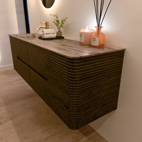 Mondiaz CIRO-DLUX Badkamermeubelset - 160x45x50cm - Solid surface wastafel Sombra - 1 wasbak Links - 1 kraangat - 4 lades - Shadow SW1532781