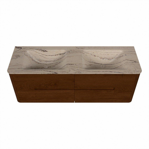 Mondiaz CIRO-DLUX Meuble de salle de bains - 140x45x50cm - Plan-vasque solid surface Arena - 2 bassins Double - sans trous de robinetterie - 4 tiroirs - Ruby SW1531744