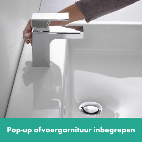 Hansgrohe Vernis Shape 1 greeps wastafelkraan - 70 zinc - met trekwaste - hoogglans chroom SW651896
