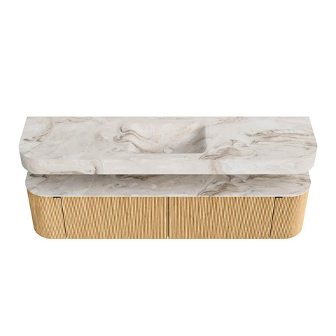 MONDIAZ THOR-DLUX Meuble de salle de bains - 190cm - arrondi gauche + droite - couleur Oak - 2 tiroirs - 2 portes - Vasque suspendue CLOUD centrale 1 trou de robinet couleur Frappe SW1466348