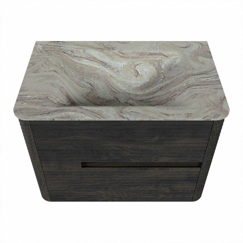 Mondiaz CIRO-DLUX Ensemble de meubles de salle de bains - 70x45x50cm - plan vasque solid surface Glace - 1 vasque au milieu - sans trous de robinet - 2 tiroirs - Shadow SW1532184