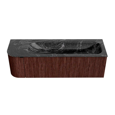 Mondiaz KURVE-DLUX Ensemble de meuble de salle de bains - 145x46x40cm - 1 tiroir - 1 porte - vasque solid surface - à droite - 2 trous de robinet - Ruby SW1416063