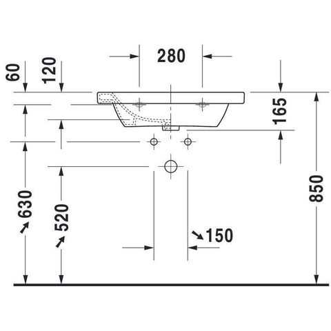 Duravit Durastyle Meubelwastafel - met overloop - met 1 kraangat - 65x48cm - wit SW54141