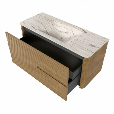 Mondiaz CIRO-DLUX Badkamermeubelset - 110x45x50cm - Solid surface wastafel Nata - 1 wasbak Midden - 1 kraangat - 2 lades - Oak SW1531443