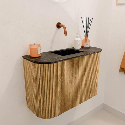 Mondiaz JOYA-DLUX 63.2cm meuble de toilette - arrondi gauche et droite couleur Chêne - Vasque FAYE position Milieu Sans trou de robinet couleur Lava. SW1422117