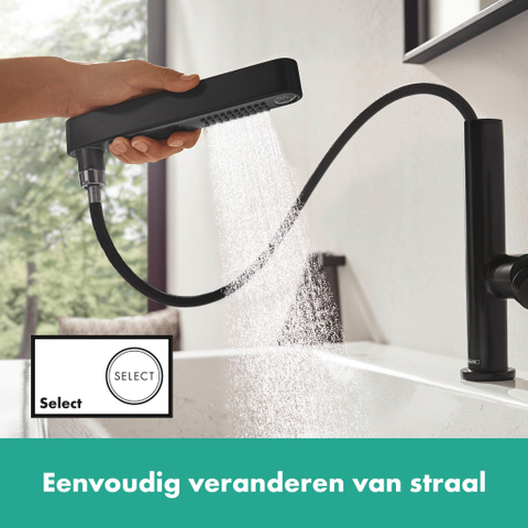 Hansgrohe Finoris Wastafelkraan - 230 - 2jet - met uittrekbare vuistdouche - met afvoerplug - mat zwart SW651140