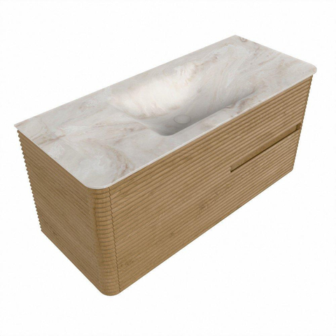 Mondiaz CIRO-DLUX Badkamermeubelset - 110x45x50cm - Solid surface wastafel Frappe - 1 wasbak Midden - 1 kraangat - 2 lades - Oak SW1530899