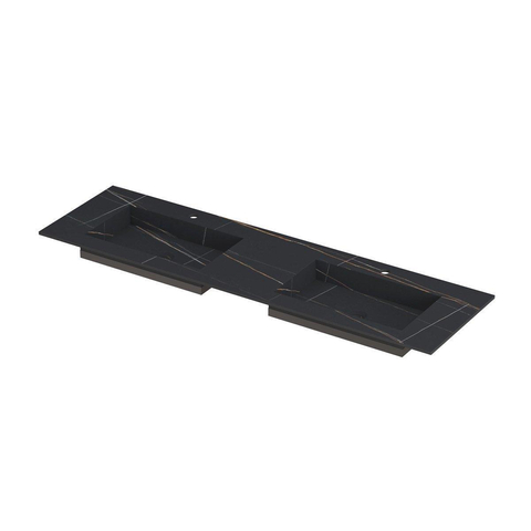INK Post wastafel - 160x45x1cm - 2 wasbakken - 2 kraangaten - keramiek Lauren black mat SW693510