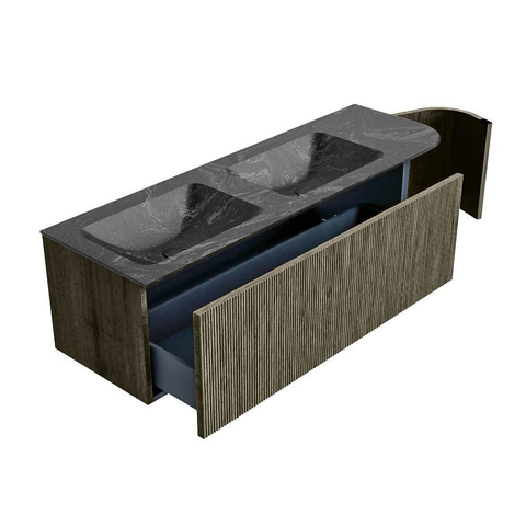 Mondiaz KURVE-DLUX Badkamermeubelset - 145x46x40cm - 1 lade - 1 deur - wastafel solid surface - dubbel / links - 2 kraangaten - Shadow SW1414682