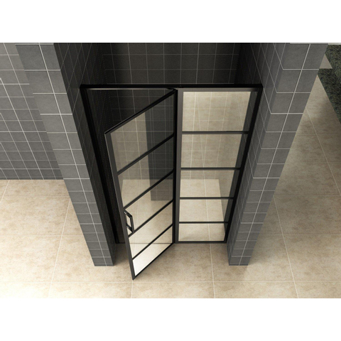 Wiesbaden Horizon Nisdeur - met vast deel en raster - 90x200cm - 8mm - nano helder glas - mat zwart SW373477