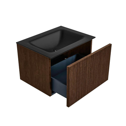 MONDIAZ KURVE Meuble de salle de bains 60cm couleur Walnut avec 1 tiroir. Lavabo CLOUD central 1 trou de robinet Urban. SW1138446