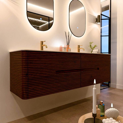 Mondiaz CIRO-DLUX Badkamermeubelset - 170x45x50cm - Solid surface wastafel Meli - 2 wasbak Dubbel - 2 kraangaten - 4 lades - Ruby SW1531797
