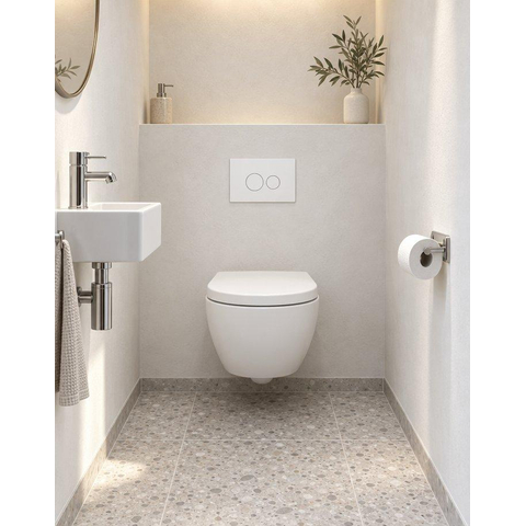 QeramiQ Dely Swirl Compact Toiletset - inbouwreservoir QeramiQ flush - 25mm zitting - kunststof bedieningsplaat glans wit - ronde knoppen - mat wit SW1590800