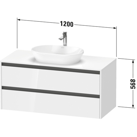 Duravit Ketho.2 Wastafelonderbouwkast - inclusief consoleplaat - met 2 laden - 120x55x56.8cm - met handgrepen antraciet - hoogglans wit SW772314