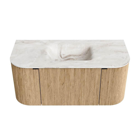 MONDIAZ KURVE-DLUX Meuble de salle de bains 100 cm avec module 25 Len R couleur Chêne avec 1 tiroir et 2 portes. Lavabo GRUNNE central sans trou de robinet couleur Frappe. SW1138557