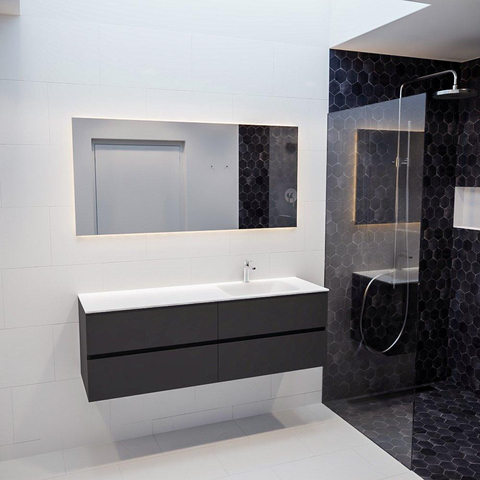 MONDIAZ VICA Ensemble meuble de salle de bains - 150cm - meuble bas dark grey - 4 tiroirs - lavabo cloud à droite - 1 trou de robinet Version XL 60cm de hauteur SW1095164