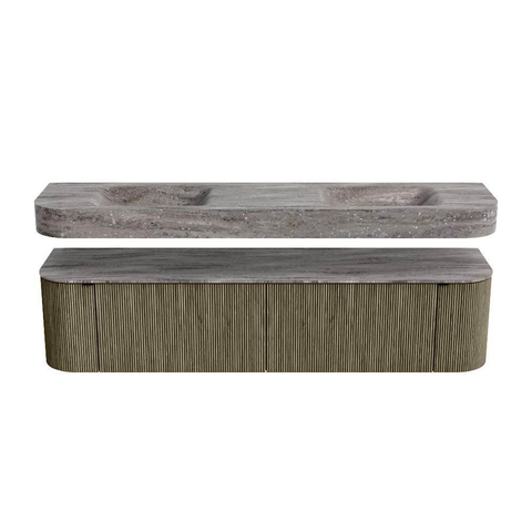 MONDIAZ THOR-DLUX 190cm meuble de salle de bains arrondi gauche + droite couleur Shadow avec 2 tiroirs et 2 portes. Vasque suspendue CLOUD Double sans trou de robinet couleur Oza. SW1466651