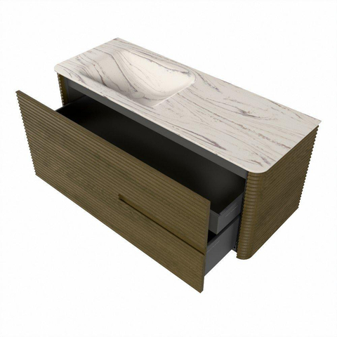 Mondiaz CIRO-DLUX Ensemble de meubles de salle de bains - 120x45x50cm - Vasque en solid surface Nata - 1 lavabo à gauche - 1 trou de robinet - 2 tiroirs - Dusk SW1533210