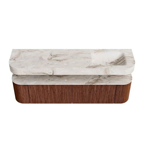 MONDIAZ THOR-DLUX 180cm meuble de salle de bains arrondi gauche + droite couleur Ruby avec 2 tiroirs et 2 portes. Vasque suspendue CLOUD Droite sans trou de robinet couleur Frappe. SW1466021