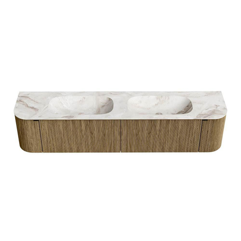 Mondiaz KURVE-DLUX Badkamermeubelset - 200x46x40cm - 2 lade - 2 deuren - wastafel solid surface - dubbel - 2 kraangaten - Dusk SW1415035