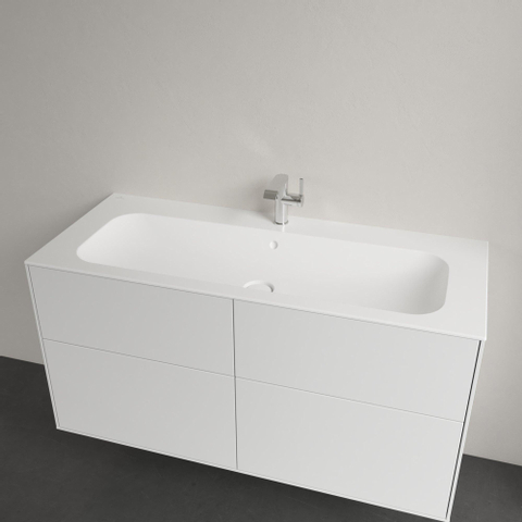 Villeroy & Boch finion meubelwastafel - met 1 kraangat - 120x50cm CeramicPlus - met verdekte overloop - geslepen - Stone White (mat wit) SW209581