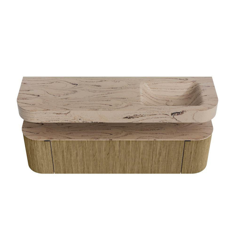 MONDIAZ THOR-DLUX Meuble de salle de bains 160cm arrondi gauche + droite couleur Dusk avec 1 tiroir et 2 portes. Vasque suspendue CLOUD Droite sans trou de robinet couleur Arena. SW1465130