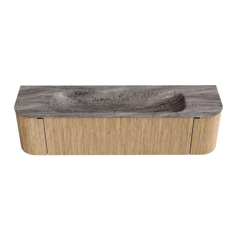 MONDIAZ KURVE-DLUX Meuble de salle de bains 170cm arrondi Gauche + Droite couleur Chêne avec 1 tiroir et 2 portes. Lavabo BIG LARGE Central 1 trou de robinet Oza. SW1432653