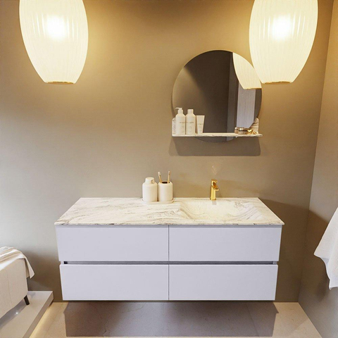 MONDIAZ VICA-DLUX Ensemble meuble de salle de bains - 130cm - meuble bas Cale - 4 tiroirs - lavabo encastré Cloud à droite - 1 trou de robinet - version haute 60cm - Glace SW1088341