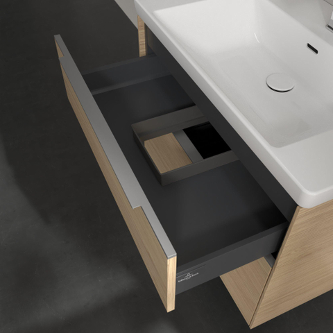 Villeroy & Boch Subway 3.0 wastafelonderbouwkast - met 2 laden - met grepen aluminium glanzend - 77.2x57.6x47.8 - Nordic Oak (hout) SW641582