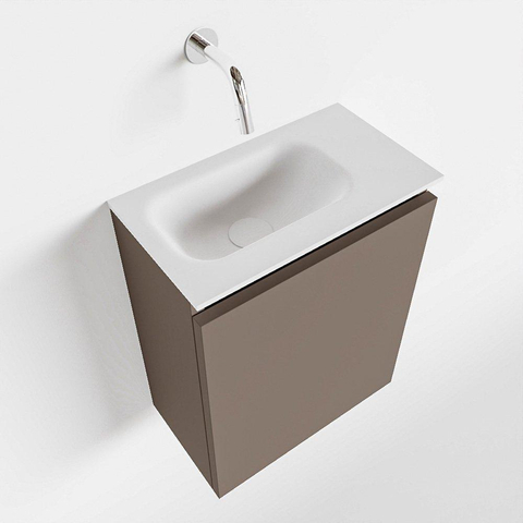 MONDIAZ TURE Fonteinset - 40x23x50cm - 0 kraangaten - 1 deur - smoke mat - Wasbak links - Solid Surface Wit SW474972
