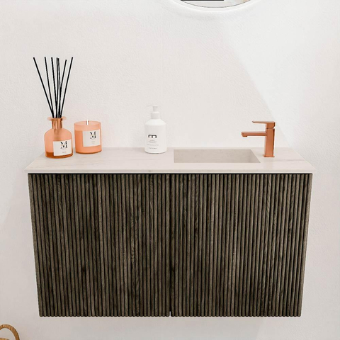 Mondiaz JOYA-DLUX 70cm toiletmeubel - kleur Shadow - Wastafel FAYE positie Rechts 1 kraangat kleur Meli. SW1424869