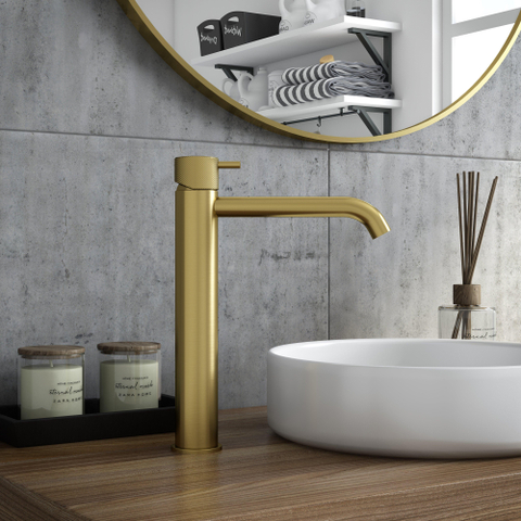 Hotbath Cobber X Hoge wastafelmengkraan - zonder waste - PVD - geborsteld messing (goud) SW440702
