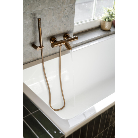 Fortifura Calvi Mitigeur baignoire thermostatique - douchette stick - support douchette - flexible métal - Cuivre brossé PVD (cuivre) SW1225337
