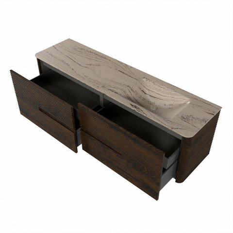 Mondiaz CIRO-DLUX Badkamermeubelset - 170x45x50cm - Solid surface wastafel Arena - 1 wasbak Rechts - zonder kraangaten - 4 lades - Walnut SW1530455