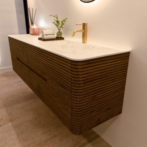 Mondiaz CIRO-DLUX Badkamermeubelset - 170x45x50cm - Solid surface wastafel Opalo - 1 wasbak Rechts - 1 kraangat - 4 lades - Dusk SW1532910