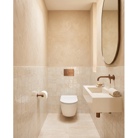 QeramiQ Dely Ensemble de toilette - réservoir encastré Qeramiq Flush - abattant 35mm - plaque de commande en cuivre métallique - boutons ronds - blanc brillant SW1579188