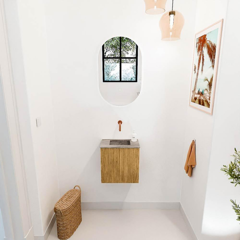 Mondiaz JOYA-DLUX 40cm toiletmeubel - kleur Oak - Wastafel FAYE positie Midden Zonder kraangat kleur Oza. SW1424067