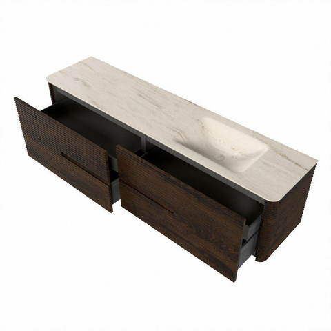 Mondiaz CIRO-DLUX Ensemble meuble de salle de bains - 190x45x50cm - Plan vasque Solid surface Meli - 1 lavabo à droite - 1 trou de robinet - 4 tiroirs - Noyer SW1530545