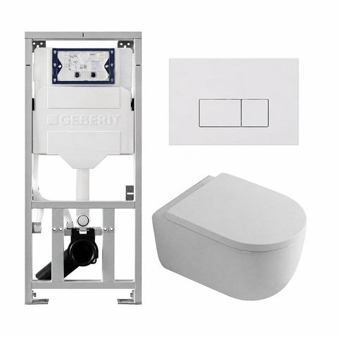 QeramiQ Dely Swirl Toiletset - 36.3x51.7cm - Geberit UP320 inbouwreservoir - met Burda frame - 35mm zitting - glans witte bedieningsplaat - rechthoekige knoppen - mat wit SW1138632
